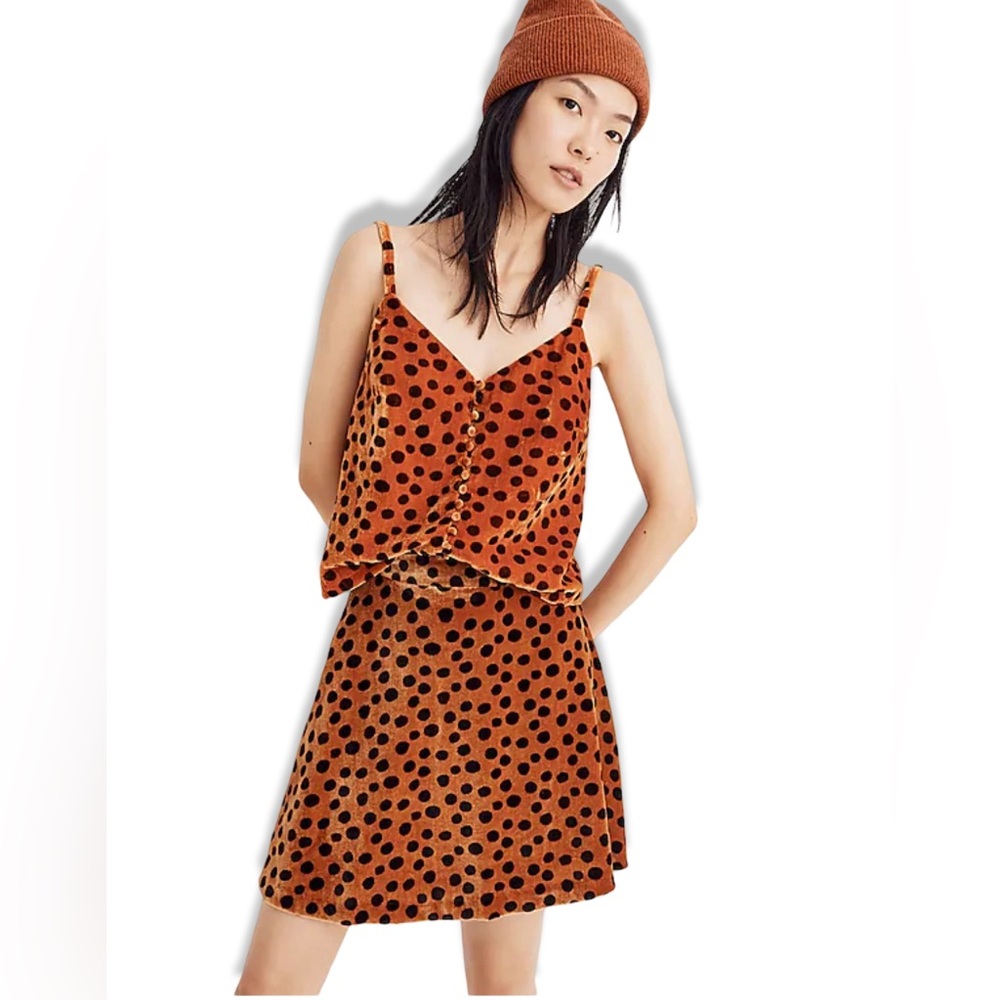 Madewell Velvet Button Front Dot Cami Skirt Set